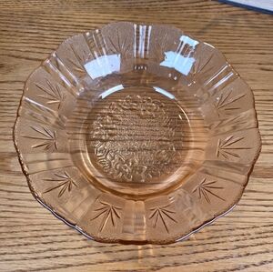 Vintage Indiana Glass Tiara Peach Pink Floral 7" Dessert Bowl